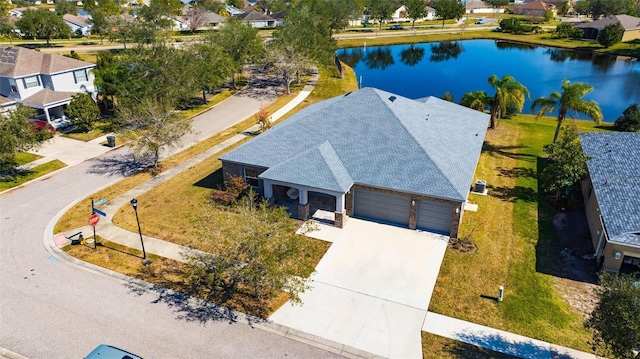 aerial view with a water view