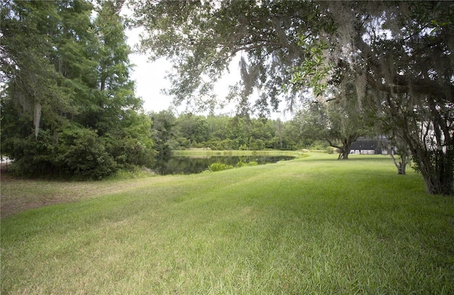 view of yard with a water view