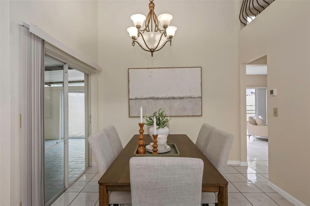 tiled dining room with a wealth of natural light and a chandelier