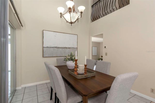 tiled dining room featuring an inviting chandelier and a wealth of natural light