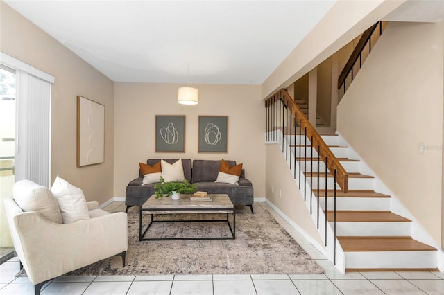 living room featuring light tile patterned floors