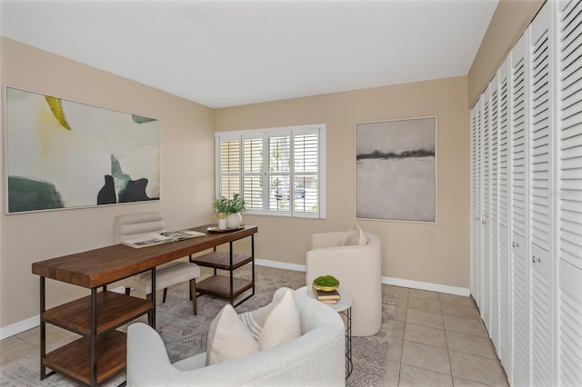 home office featuring light tile patterned flooring