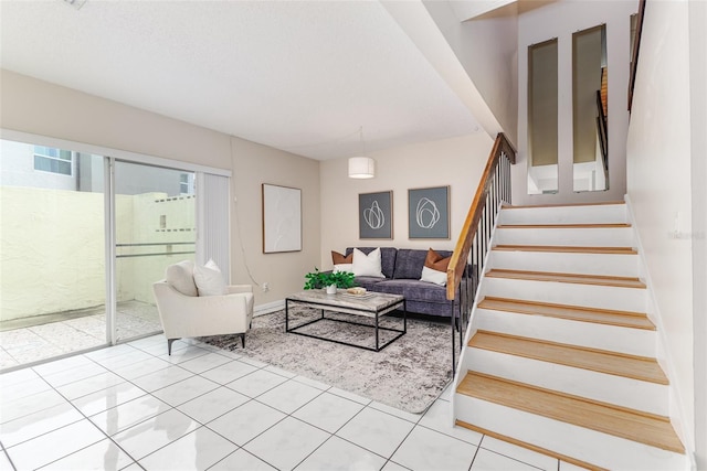 living room featuring light tile patterned floors