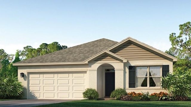 view of front of home featuring a garage and a front lawn