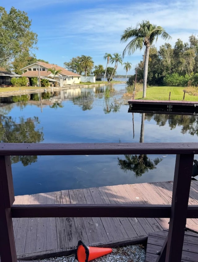 dock area with a water view