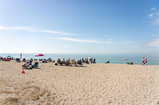 view of water feature with a view of the beach