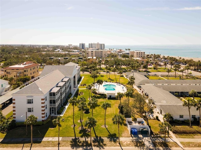 bird's eye view featuring a water view