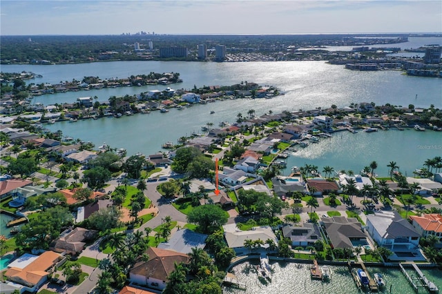 aerial view featuring a water view