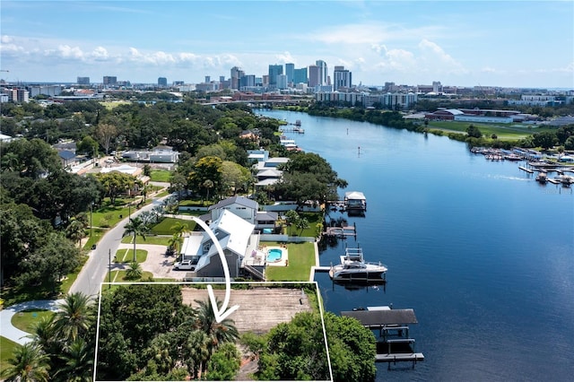 bird's eye view featuring a water view