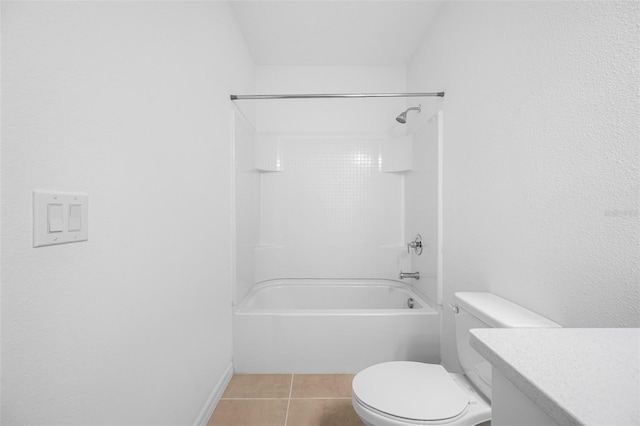 full bathroom with toilet, tile patterned flooring, washtub / shower combination, and vanity