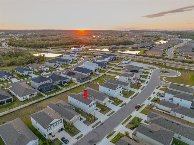 view of aerial view at dusk