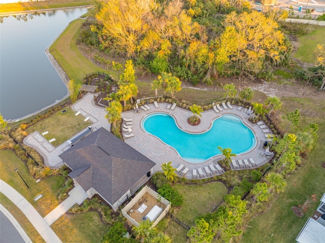 aerial view featuring a water view