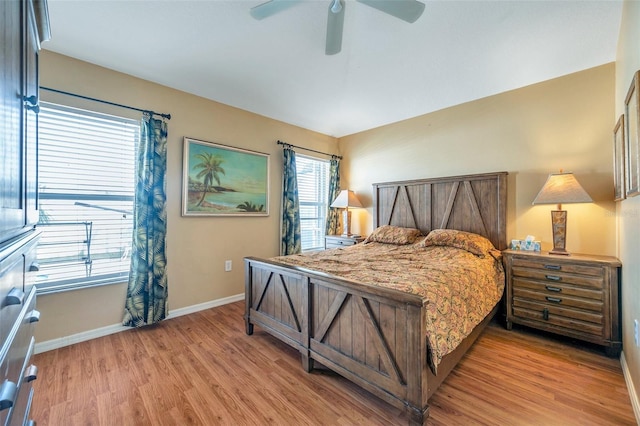 bedroom featuring ceiling fan and wood-type flooring