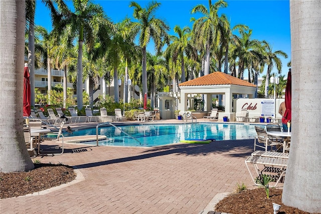 view of pool with a gazebo and a patio area