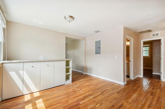 empty room featuring light hardwood / wood-style floors and electric panel