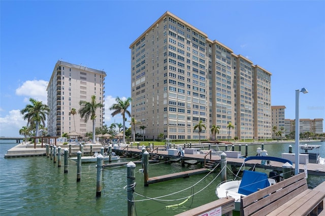 view of dock with a water view