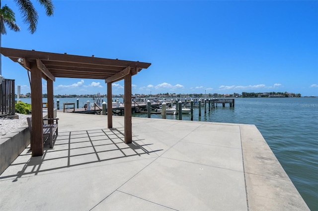 dock area with a water view