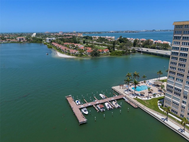 aerial view with a water view