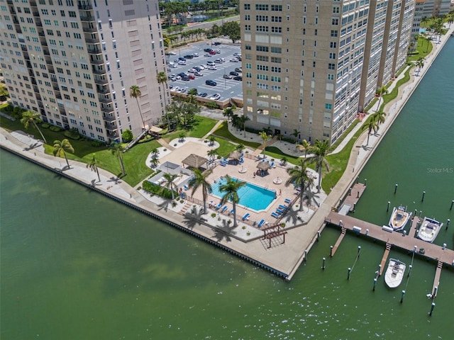 bird's eye view featuring a water view