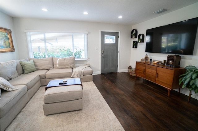 living room with hardwood / wood-style floors