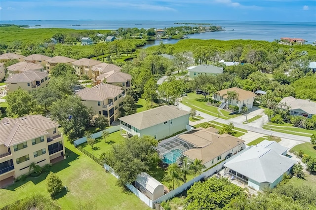 aerial view with a water view