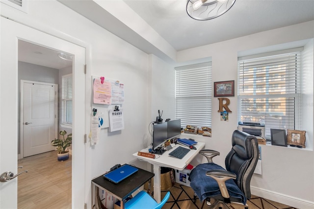 office area featuring light hardwood / wood-style flooring