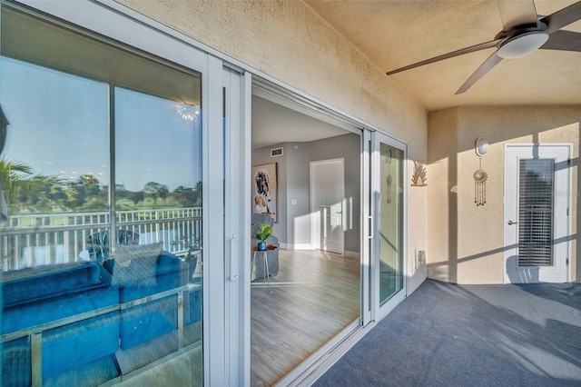 balcony with ceiling fan