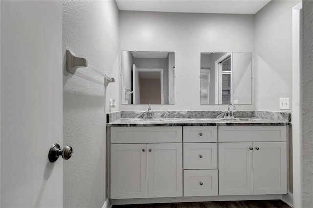 bathroom featuring vanity and hardwood / wood-style flooring