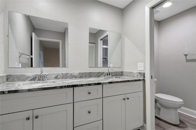 bathroom featuring vanity, hardwood / wood-style flooring, and toilet