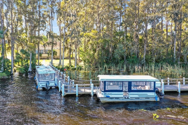 view of dock with a water view