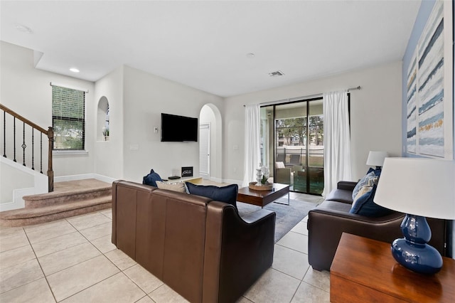 view of tiled living room