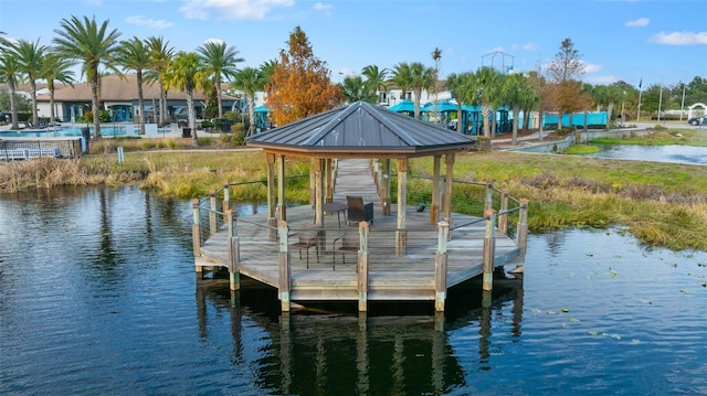 view of dock featuring a water view