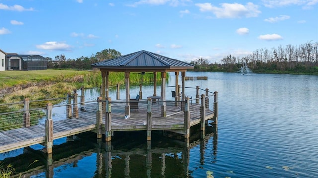 view of dock with a water view