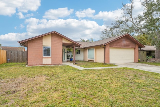 single story home with a front lawn and a garage