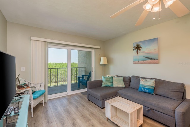19451 Gulf Blvd Unit 204, Indian Shores, FL 33785 - living room with a ceiling fan and light wood-style floors