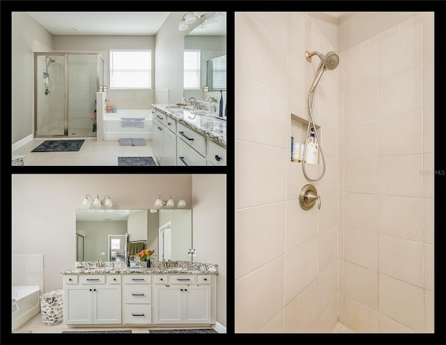 bathroom with walk in shower and vanity