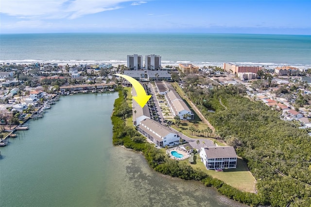 aerial view with a water view