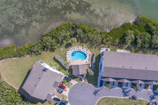 drone / aerial view featuring a water view