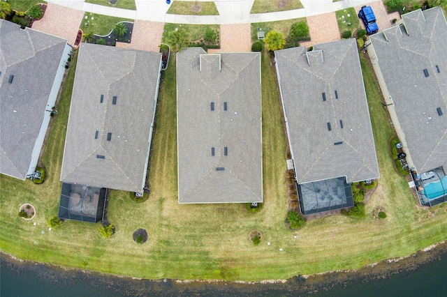 aerial view with a water view