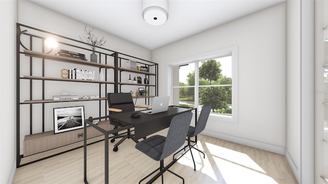 office area featuring light hardwood / wood-style flooring