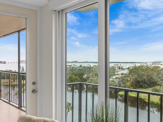 doorway featuring a water view