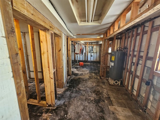 miscellaneous room featuring water heater and electric panel