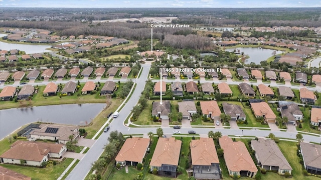 aerial view with a water view