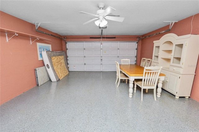 garage with ceiling fan