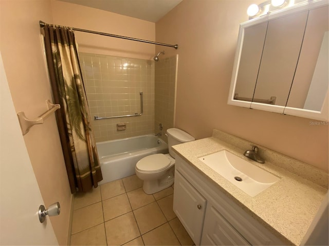 full bathroom featuring tile patterned flooring, vanity, toilet, and shower / bath combo