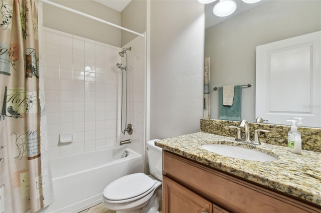 full bathroom featuring toilet, vanity, and shower / bath combo with shower curtain