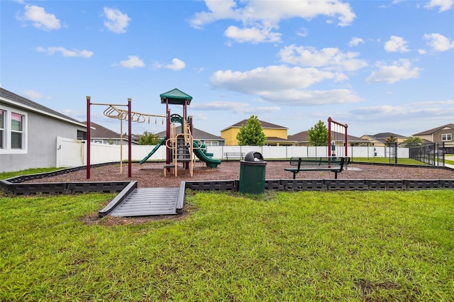 view of play area with a yard