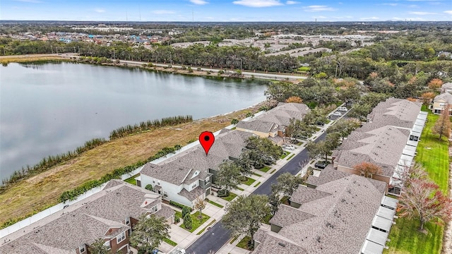 aerial view featuring a water view