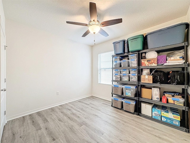 storage room with ceiling fan