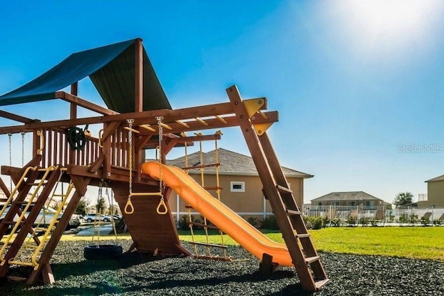 view of play area featuring a yard